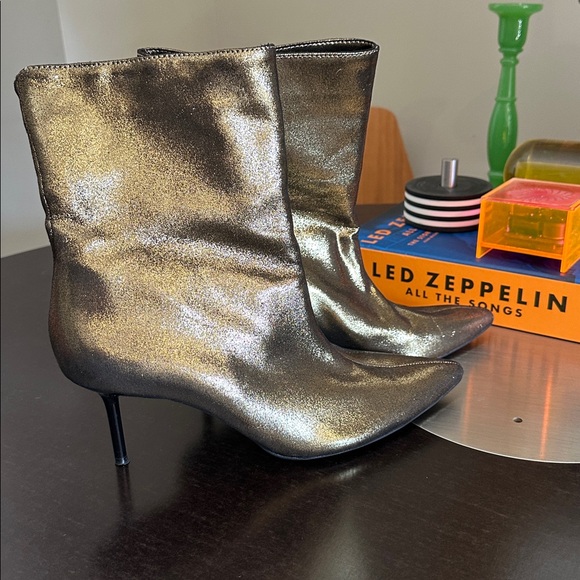 Zara Metallic Gold Tone Thin Heel Ankle Boots Size 9 - Picture 6 of 13